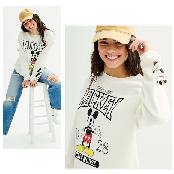 Disney Mickey Mouse Graphic Fleece Sweatshirt in Ivory - Picture 1 of 10
